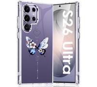 Funda para Samsung Galaxy S26 Ultra 5G, funda suave de silicona TPU con flores Galaxy S26 Ultra 5G, funda fina y suave con diseño de mariposas, funda transparente para Samsung S26 Ultra (azul)