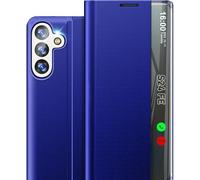 Funda para Samsung Galaxy S26 Ultra Funda Plegable, Lujo Fino Espejo Flip Cuero Duro PC Cover Galaxy S26 Ultra Cases con Soporte Clear View para Samsung S26 Ultra 5G (Azul)