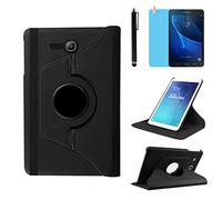 Funda para Samsung Galaxy Tab 3 Lite 7.0'' 2014 Casos (SM-T110 T111 T113 T116),360 Rotación Soporte Protección Cubrir Tableta Case,Tener bolígrafo,Película Protectora (Black)