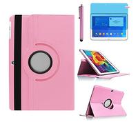 Funda para Samsung Galaxy Tab 4 10.1 Inch 2014 SM-T530 SM-T531 SM-T535,360 Rotación Soporte Protección Cubrir Casos,Estuche de Tableta,Tener bolígrafo,Película Protectora (Pink)