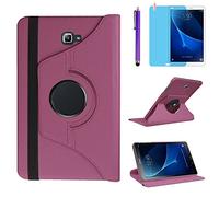Funda para Samsung Galaxy Tab A 10.1 2016 Casos SM-T580 T580N SM-T585 T585N,360 Rotación Soporte Protección Cubrir Inteligente Case,Tener bolígrafo,Película Protectora (Purple)