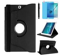 Funda para Samsung Galaxy Tab A 9.7 Inch 2015 Casos SM-P550 P555 SM-T550 T555,360 Rotación Soporte Protección Cubrir,Estuche de Tableta,Tener bolígrafo,Película Protectora (Black)