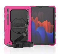 Funda para Samsung Galaxy Tab S7 Plus 12.4 T970 T975, función Atril, Correa para el Hombro, Soporte para bolígrafo, [360 Grados de Rotacion] Funda para Galaxy Tab S7 Plus 12.4 T970 T975 (Rosa roja)