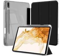 Funda para Samsung Galaxy Tab S8 Plus 2022/S7 FE 2021/S7 Plus 2020 12,4" | Negro Case Folio Fino para Tabletas con Soporte para S Pen Trasera Transparente Base Tríptica Activación y Reposo Automáticos