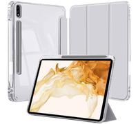 Funda para Samsung Galaxy Tab S8 Plus 2022/S7 FE 2021/S7 Plus 2020 12,4" | Plata Case Folio Fino para Tabletas con Soporte para S Pen Trasera Transparente Base Tríptica Activación y Reposo Automáticos