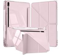 Funda para Samsung Galaxy Tab S8 Plus 2022 / S7 FE 2021 / S7 Plus 2020 de 12,4 Pulgadas con Portalápiz,Carcasa Trasera Transparente Antigolpes, Auto-Sueño/Estela (Rosado)