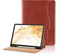 Funda para Samsung Galaxy Tab S8+ Plus 2022/Tab S7 FE 2021/Tab S7+Plus 2020 12.4" PU Leather Ángulos Ajustables Tablet Case Incorporado para S Pen con Bolsillo y Reposo/Activación - Marrón
