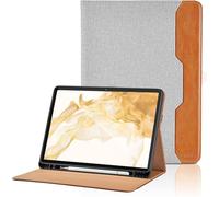 Funda para Samsung Galaxy Tab S8+ Plus 2022/Tab S7 FE 2021/Tab S7+Plus 2020 12.4" PU Leather Ángulos Ajustables Tablet Case Incorporado para S Pen con Bolsillo y Reposo/Activación - Gris