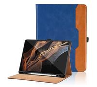 Funda para Samsung Galaxy Tab S8 Ultra 14,6 Pulgadas 2022 (SM-X900/X906) PU Leather Ángulos Ajustables Tablet Case con Supporto Funzione y Bolsillo, Auto Reposo/Activación - Azul