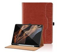 Funda para Samsung Galaxy Tab S8 Ultra 14,6 Pulgadas 2022 (SM-X900/X906) PU Leather Ángulos Ajustables Tablet Case con Supporto Funzione y Bolsillo, Auto Reposo/Activación - Marrón