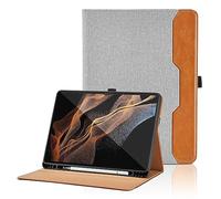 Funda para Samsung Galaxy Tab S8 Ultra 14,6 Pulgadas 2022 (SM-X900/X906) PU Leather Ángulos Ajustables Tablet Case con Supporto Funzione y Bolsillo, Auto Reposo/Activación - Gris