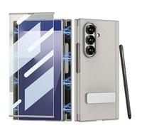 Funda para Samsung Galaxy Z Trifold, Funda De Cuero Magnética con Doble Bisagra con Soporte Giratorio De 270 °, Cubierta Integrada De Carcasa-película, Lápiz Óptico (Gris,con Bolígrafo)