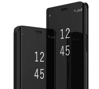 Funda para Samsung S20 Plus con efecto espejo transparente para Samsung Galaxy S20+ Plus, funda tipo libro de piel, plegable, policarbonato duro, resistente a los golpes, función atril, 5G (negro)