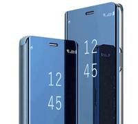 Funda para Samsung S25 Plus con efecto espejo transparente para Samsung Galaxy S25 Plus con tapa, funda de piel sintética, resistente a los golpes, función atril, 5G (azul)