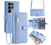 Funda Para Samsung S25 Ultra Con Correa De PU Cuero En Azul Claro