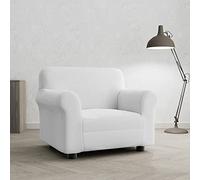 Funda para sofá bielástica PIU Bello de 1 Plaza, Extensible de 70 a 110 cm - Funda elástica para sillón con reposabrazos contorneados, Lavable, Color Blanco