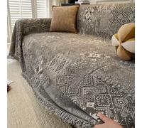 Funda para sofá de 3 Cojines con Borla, Fundas geométricas Jacquard para sofá seccional, Fundas para sofá de Dos plazas para Perros y Mascotas, Gris Oscuro, 180 * 340 cm