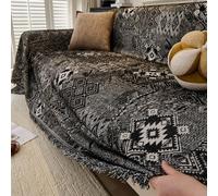 Funda para sofá de 3 Cojines con Borla, Fundas geométricas Jacquard para sofá seccional, Fundas para sofá de Dos plazas para Perros y Mascotas, Color Negro, 180 x 420 cm.