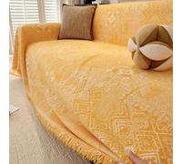 Funda para sofá de 3 Cojines con Borla, Fundas geométricas Jacquard para sofá seccional, Fundas para sofá de Dos plazas para Perros y Mascotas, Amarillo, 180 x 380 cm