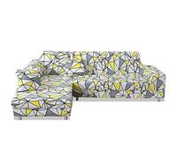 Funda para sofá funda elástica para sofá funda protectora antideslizante impresa floral para sofá sillón asiento de amor líneas amarillas grises, 4 plazas (230-310 cm)