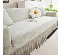 Funda para sofá, Fundas elásticas para sofá con Falda Volante, Funda Universal para sofás de 4 a 5 plazas, Apta para Mascotas, Protector de Muebles de Cobertura Light-Grey Triple(75-90in)(190-230cm)