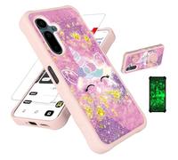Funda para Solana Seeker compatible con Saga 2 Solana Mobile Seeker [con protector de pantalla de vidrio templado] [PC duro + silicona suave] [soporte de anillo] [purpurina dorada + luminosa] JSF-DJS