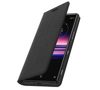 Funda para Sony Xperia 5 de piel auténtica y cartera con F. Soporte - Negro