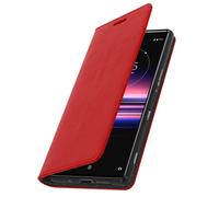 Funda para Sony Xperia 5 de piel auténtica y cartera con F. Soporte - Rojo