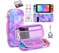 Funda para Switch, Estuche Switch Kit de Accesorios 14 en 1 innoAura con Bolsa Transporte Switch, Protectora para Switch,Cubierta de Protección, Ranura Switch y Cubierta Pulgar (Púrpura Galaxia)