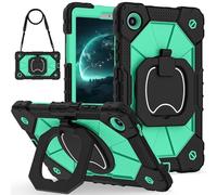 Funda para tablet compatible con Lenovo Tab One de 8.7 pulgadas/K9 TB305FU (2025), resistente a los golpes, con soporte de asa + correa para el hombro, funda protectora resistente, negro y verde menta