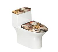Funda para Tapa de Inodoro Set Gato De Navidad Marrón Fundas para Tanque de Inodoro Lavables Poliéster con Parte Inferior Elástica Cubierta Antipolvo Decoracion Baño (2 piezas)