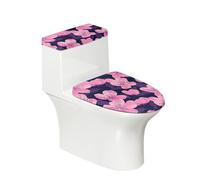 Funda para Tapa de Inodoro Set Rosa Flores Púrpura Fundas para Tanque de Inodoro Lavables Poliéster con Parte Inferior Elástica Cubierta Antipolvo Decoracion Baño (2 piezas)