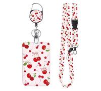 Funda para tarjeta de identificación con cinta, bonito estampado de cereza, incluye cordón extensible y funda para tarjetas con clip, práctico soporte para tarjetas de identificación para estudiantes