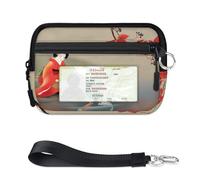 Funda para tarjetas con cremallera para mujeres japonesas alimentando carpas koi, para mujeres y hombres, con ventana de identificación, cartera con impresión japonesa, portátil, ligera, pequeña, con
