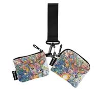 Funda para tarjetas de crédito con diseño de reno bohemio y encantador para mujer, monedero con correa de muñeca para el trabajo, viajes, 2 unidades, Reno encantador bohemio, 1 size, Art Deco