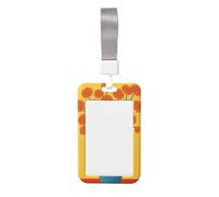 Funda para tarjetas de identificación con diseño de flores naranjas abstractas en luna Ja deslizante, plástico duro, protector de etiqueta de nombre para enfermeras y oficina