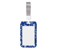 Funda para tarjetas de identificación deslizante de plástico duro con diseño floral blanco sobre azul, protector de etiqueta de nombre para enfermeras y oficina