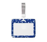 Funda para tarjetas de identificación deslizante de plástico duro con diseño floral blanco sobre azul, protector de etiqueta de nombre para enfermeras y oficina