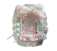 Funda para tarjetas fotográficas con orejas de gato con cadena de cuentas y ribete de encaje con volantes, protector para tarjetas de fotos para mujeres y niñas