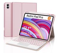 Funda para teclado Xiaomi Redmi Pad Pro 12.1 - Xiaomi Pad Poco 12.1 pulgadas 2024, trackpad multitáctil, iluminación de 7 colores, teclado magnético extraíble con diseño QWERTZ, rosa