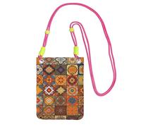 Funda para teléfono celular para mujer, bolso tipo cartera con correa de hombro fucusia, grupo de bolsa de viaje geométrica marroquí