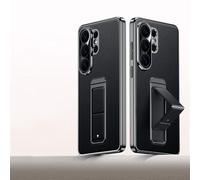 Funda para teléfono de Negocios de aleación de Cuero con Soporte Plegable magnético para Samsung Galaxy S26 S25 S24 Ultra, con Correa de muñeca anticaída y Cubierta de Carga inalámbrica, Color neg