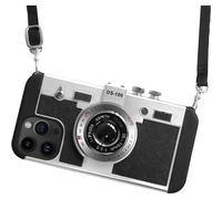 Funda para teléfono Emily in Paris compatible con iPhone 13 Pro Max - Bonito diseño de cámara vintage en 3D con cordón largo (Plata/Negro)