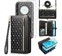 Funda para teléfono Honor Magic 5 Lite 5G / X9a / X40 con cremallera y cierre magnético desmontable con protector de pantalla, correa cruzada, ranuras para tarjetas de crédito, Magic5 5Lite 6.67