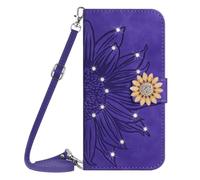 Funda para teléfono móvil para Honor X9C Smart, funda de girasol con purpurina, piel sintética, suave, cierre magnético, tarjetero, con correa de transporte, funda para Honor X9C Smart morado oscuro