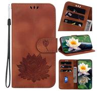 Funda para teléfono OPPO Realme C75, piel sintética de alta calidad, con estampado de loto en relieve, absorción de golpes, con función atril, tarjeteros, funda protectora magnética, color marrón