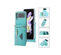 Funda Para Teléfono Pola Checkered Multi-Carat Chain Card Holder, Compatible Con Samsung Galaxy Z Flip3 5G (Azul Cielo): Para Samsung Galaxy Z Flip3