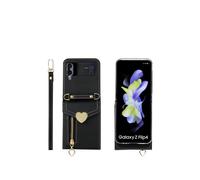 Funda Para Teléfono Pola Lychee Texture Heart Zipper Card Holder, Compatible Con Samsung Galaxy Z Flip4 (Negro): Para Samsung Galaxy Z Flip4