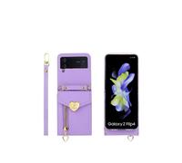Funda Para Teléfono Pola Lychee Texture Heart Zipper Card Holder, Compatible Con Samsung Galaxy Z Flip3 5G (Morado): Para Samsung Galaxy Z Flip3 5G