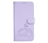 Funda para teléfono Vivo V50 Lite 5G, funda de piel con diseño de gato en relieve, con tarjetero, funda magnética a prueba de golpes para Vivo V50 Lite 5G, morado claro